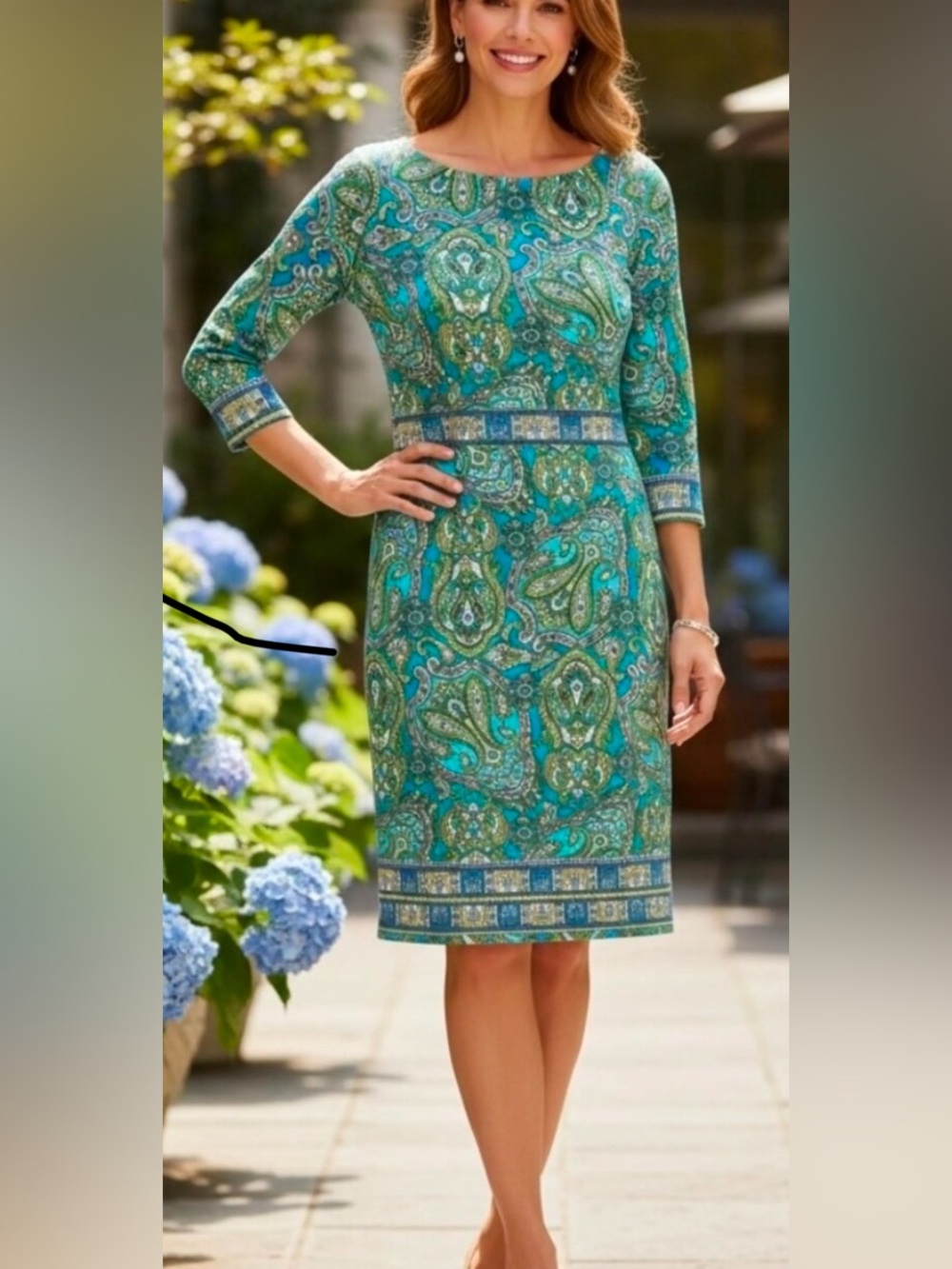Talbots Teal & Green Paisley Shift Dress 14